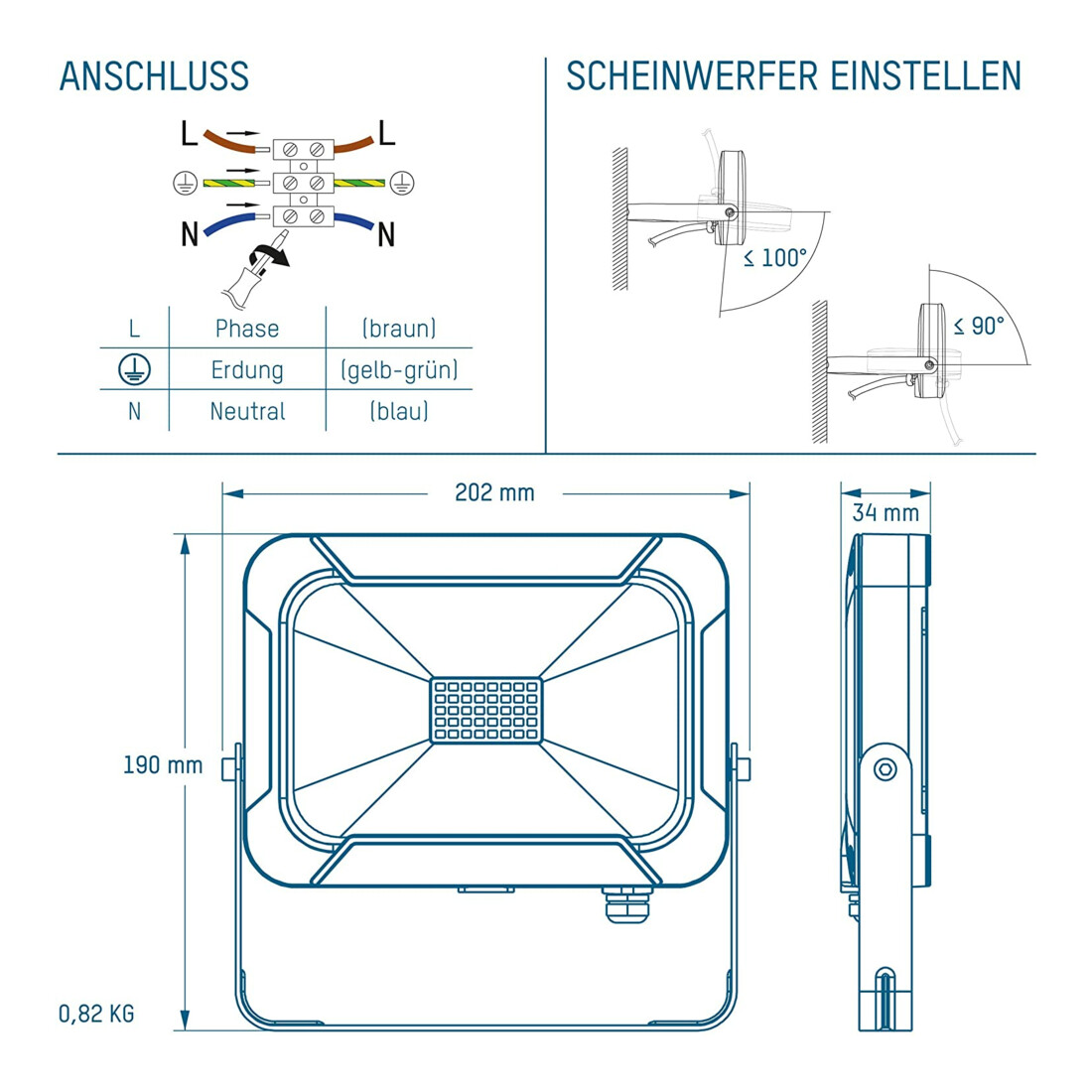 Ansmann Luminary LED-Wandstrahler 20 W, bis zu 1600 Lumen WFL1600
