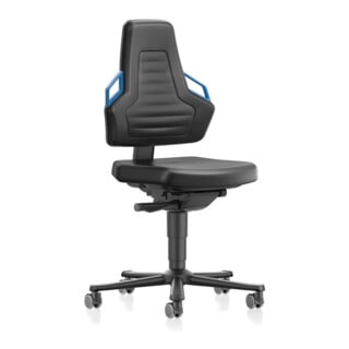 Arbeitsdrehstuhl Nexxit Rl.Kunstlederpolster schwarz Griff blau 450-600mm BIMOS