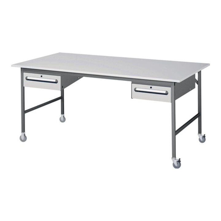 Arbeitstisch B2000xT1000xH800-850mm Arbeitsplatte Melamin Gestell anthr-metallic