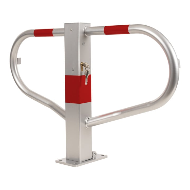 Set STIER Barrière de parking rabattable avec serrure à cylindre HxIxP 512x775x190mm + Bollard anti-chocs Ø 90 mm x 1200 mm avec kit de montage