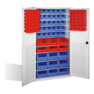 Armoire à bacs C+P avec 106 bacs à bec, H1950xL1100xP535mm Façade gris clair Corps gris clair