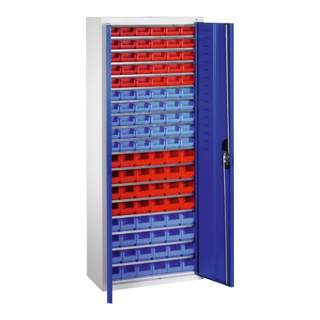 Armoire à bacs C+P avec 108 bacs à bec, H1690xL700xP300mm Façade bleu gentiane Corps gris clair