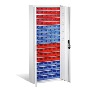 Armoire à bacs C+P avec 108 bacs à bec, H1690xL700xP300mm Façade gris clair Corps gris clair