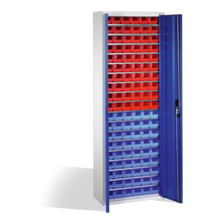Armoire à bacs C+P avec 114 bacs à bec, H1980xL700xP300mm Façade bleu gentiane Corps gris clair