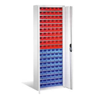 Armoire à bacs C+P avec 114 bacs à bec, H1980xL700xP300mm Façade gris clair Corps gris clair