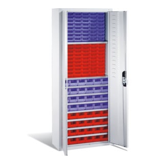 Armoire à bacs C+P avec 138 bacs à bec, H1690xL700xP300mm Façade gris clair Corps gris clair