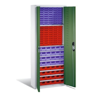 Armoire à bacs C+P avec 138 bacs à bec, H1690xL700xP300mm Façade vert réséda Corps gris clair