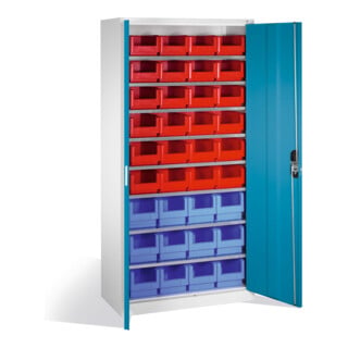 Armoire à bacs C+P avec 26 bacs à bec, H1980xL1000xP420mm Façade bleu clair Corps gris clair