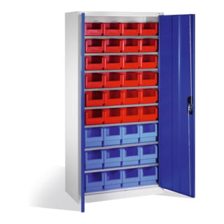 Armoire à bacs C+P avec 26 bacs à bec, H1980xL1000xP420mm Façade bleu gentiane Corps gris clair