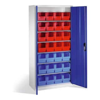 Armoire à bacs C+P avec 28 bacs à bec, H1980xL1000xP420mm Façade bleu gentiane Corps gris clair