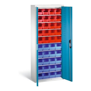 Armoire à bacs C+P avec 40 bacs à bec, H1690xL700xP300mm Façade bleu clair Corps gris clair