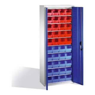 Armoire à bacs C+P avec 40 bacs à bec, H1690xL700xP300mm Façade bleu gentiane Corps gris clair