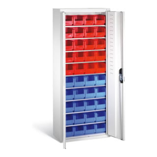 Armoire à bacs C+P avec 40 bacs à bec, H1690xL700xP300mm Façade gris clair Corps gris clair