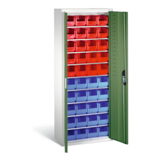 Armoire à bacs C+P avec 40 bacs à bec, H1690xL700xP300mm Façade vert réséda Corps gris clair
