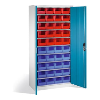 Armoire à bacs C+P avec 40 bacs à bec, H1980xL1000xP420mm Façade bleu clair Corps gris clair