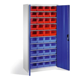 Armoire à bacs C+P avec 40 bacs à bec, H1980xL1000xP420mm Façade bleu gentiane Corps gris clair