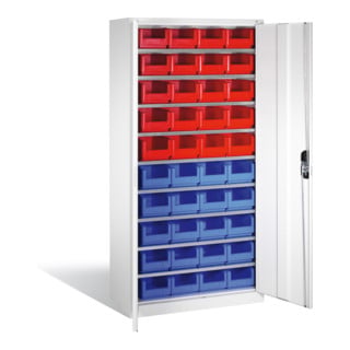 Armoire à bacs C+P avec 40 bacs à bec, H1980xL1000xP420mm Façade gris clair Corps gris clair