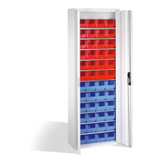 Armoire à bacs C+P avec 48 bacs à bec, H1980xL700xP300mm Façade gris clair Corps gris clair