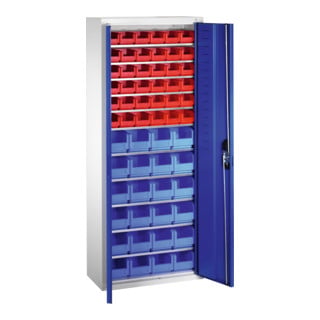 Armoire à bacs C+P avec 60 bacs à bec, H1690xL700xP300mm Façade bleu clair Corps gris clair