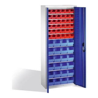 Armoire à bacs C+P avec 60 bacs à bec, H1690xL700xP300mm Façade bleu gentiane Corps gris clair