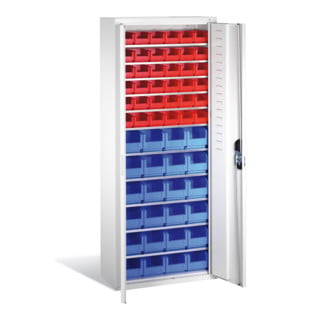 Armoire à bacs C+P avec 60 bacs à bec, H1690xL700xP300mm Façade gris clair Corps gris clair
