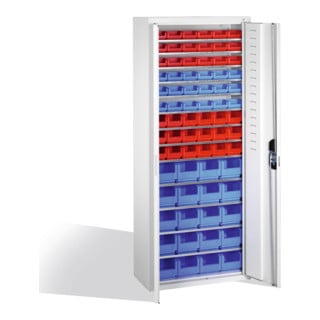 Armoire à bacs C+P avec 74 bacs à bec, H1690xL700xP300mm Façade gris clair Corps gris clair