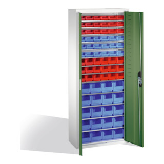 Armoire à bacs C+P avec 74 bacs à bec, H1690xL700xP300mm Façade vert réséda Corps gris clair