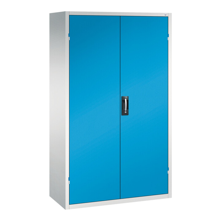Armoire à bacs C+P avec 83 bacs à bec et 3 tiroirs, H1950xL1100xP535mm Façade bleu clair Corps gris clair