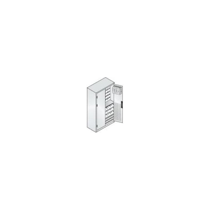 Armoire à bacs C+P avec 83 bacs à bec et 3 tiroirs, H1950xL1100xP535mm Façade bleu clair Corps gris clair