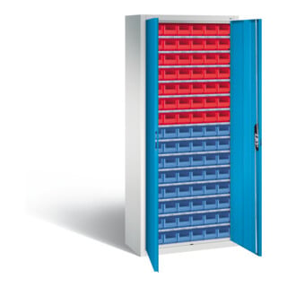 Armoire à bacs C+P avec 90 bacs à bec, H1690xL700xP300mm Façade bleu clair Corps gris clair