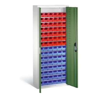 Armoire à bacs C+P avec 90 bacs à bec, H1690xL700xP300mm Façade vert réséda Corps gris clair