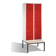 C+P Classic armoire à deux niveaux avec banquette 4 compartiments Façade Rouge rubis Rubis Corps gris clair