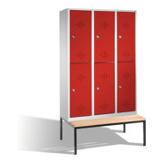 C+P Armoire à deux niveaux Classic avec banquette 6 compartiments Avant Rouge rubis Corps Gris clair