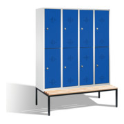 C+P Casier double Classic avec banc, 8 compartiments, H2090 × I1590 × P500/815 mm, façade bleu gentiane, corps gris clair-1