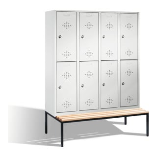C+P Casier double Classic avec banc, 8 compartiments, H2090×I1590×P500/815 mm, façade gris clair, corps gris clair