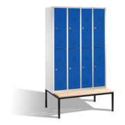 Casier à deux niveaux C+P Classic avec banquette 8 compartiments avant gentiane bleu gentiane corps gris clair