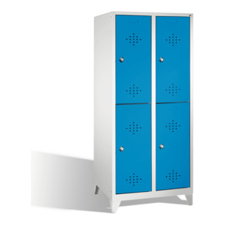Casier à deux niveaux C+P Classic sur pieds 4 compartiments avant bleu clair corps gris clair gris clair