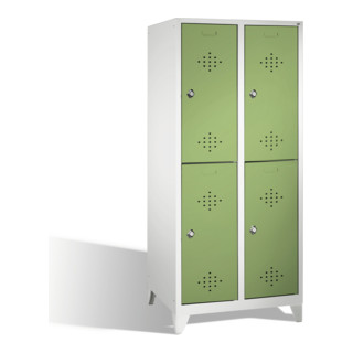 C+P Classic armoire à deux niveaux sur pieds 4 compartiments Façade Reseda vert vert clair Corps gris clair