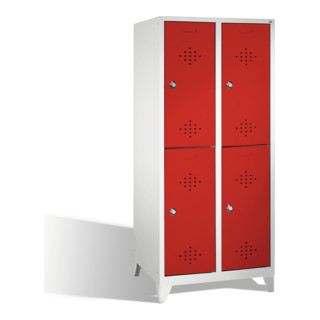 C+P armoire à deux niveaux Classic sur pieds 4 compartiments avant rouge rubis corps gris clair gris clair
