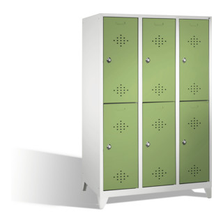 C+P Classic armoire à deux niveaux sur pieds 6 compartiments Avant Reseda corps vert vert clair gris clair