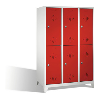 C+P armoire à deux niveaux Classic sur pieds 6 compartiments avant rouge rubis corps gris clair gris clair