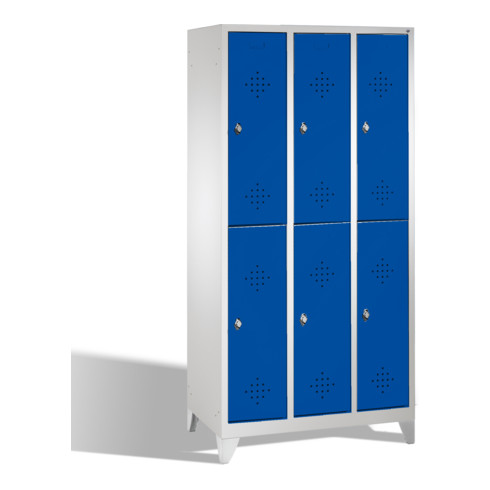 C+P armoire à deux niveaux Classic sur pieds 6 compartiments Façade Gentiane avant corps bleu carrosserie gris clair