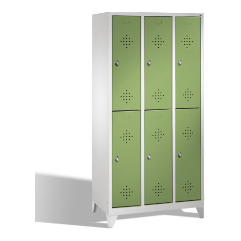 C+P Classic armoire à deux niveaux sur pieds 6 compartiments Avant Reseda corps vert vert clair gris clair