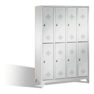 C+P Casier Classic double étage sur pieds, 8 compartiments, H1850×I1190×P500mm Face gris clair Corps gris clair