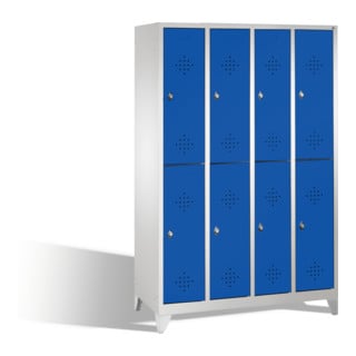 C+P Armoire à casiers Classic à deux niveaux sur pieds, 8 compartiments, H1850×I1190×P500mm, façade bleu gentiane, corps gris clair