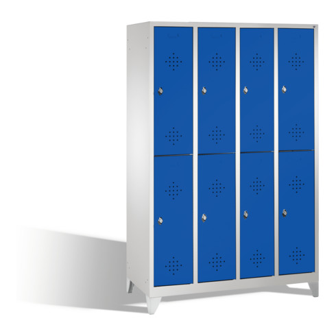 Armoire à deux niveaux C+P Classic sur pieds, 8 compartiments, H1850xL1190xP500mm devant gentiane avant bleu gentiane corps gris clair