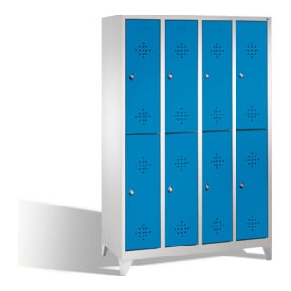 C+P Casier double Classic sur pieds, 8 compartiments, H1850×I1190×P500mm Face bleu clair Corps gris clair