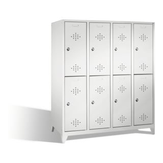 C+P Armoire à casiers Classic sur pieds, 8 compartiments, H1850×I1590×P500mm, façade gris clair, corps gris clair