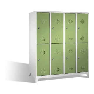 C+P Casier Classic à double étage sur pieds, 8 compartiments, H1850×I1590×P500mm, façade vert réséda, corps gris clair