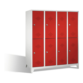 C+P Armoire à casiers Classic double étage sur pieds, 8 compartiments, H1850×I1590×P500 mm, façade rubis, corps gris clair